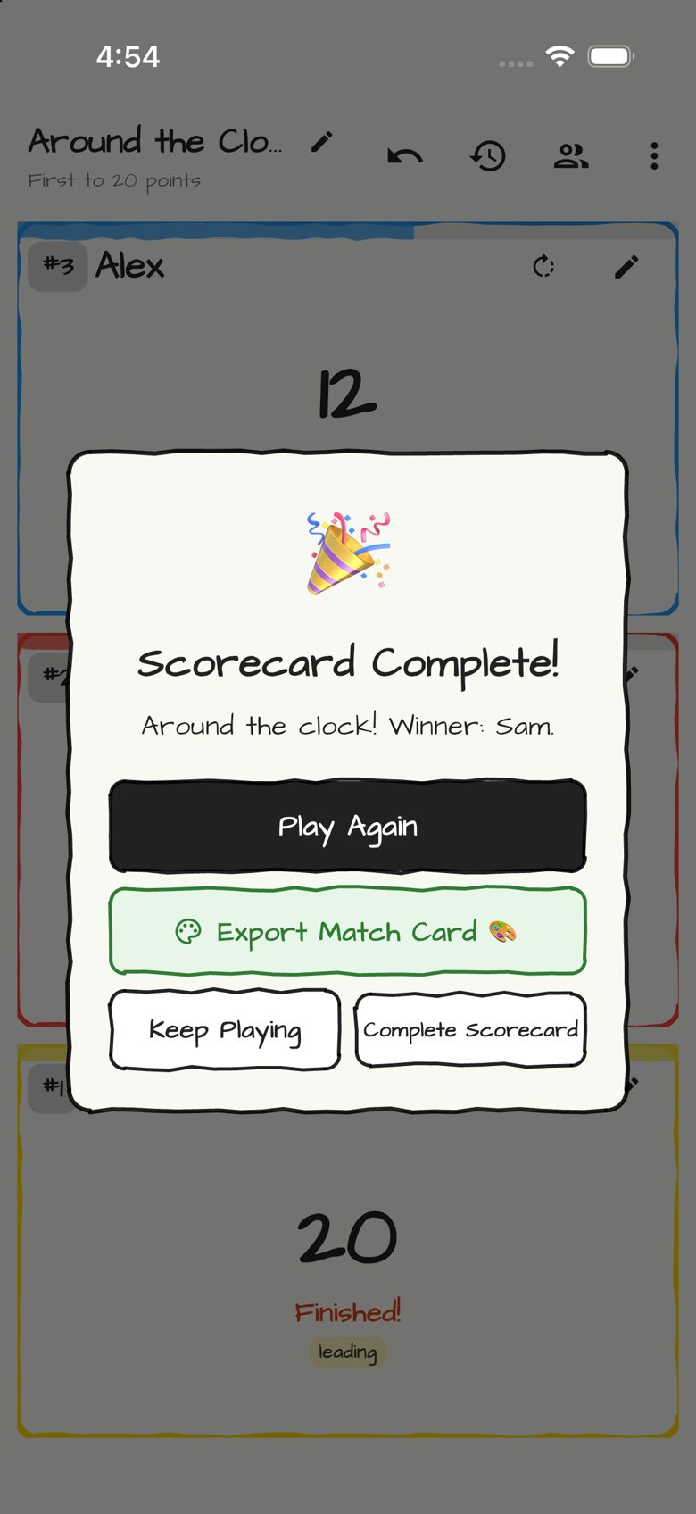 Around the Clock score sheet in Doodle Score