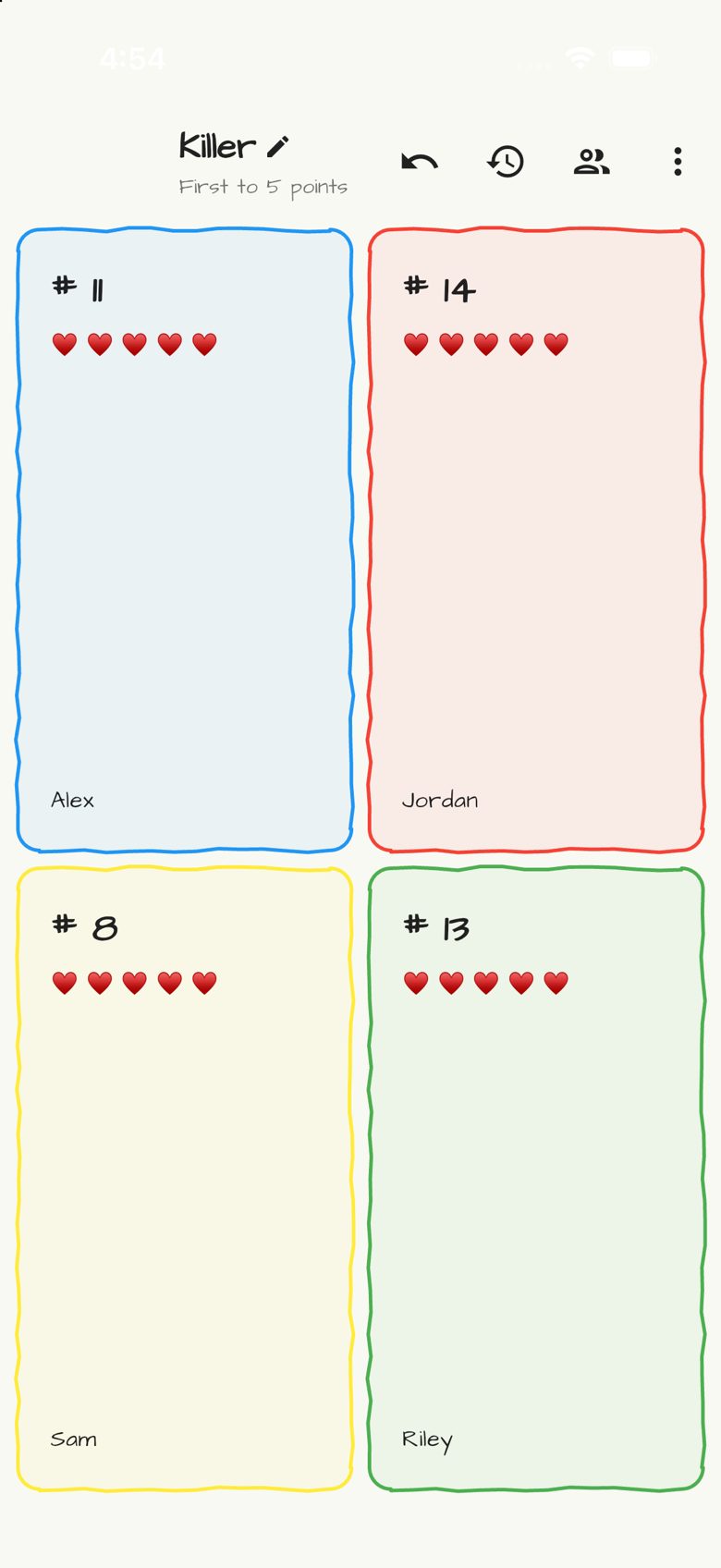 Killer score sheet in Doodle Score
