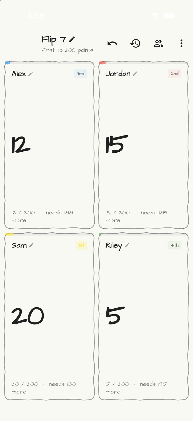 Flip 7 score sheet in Doodle Score