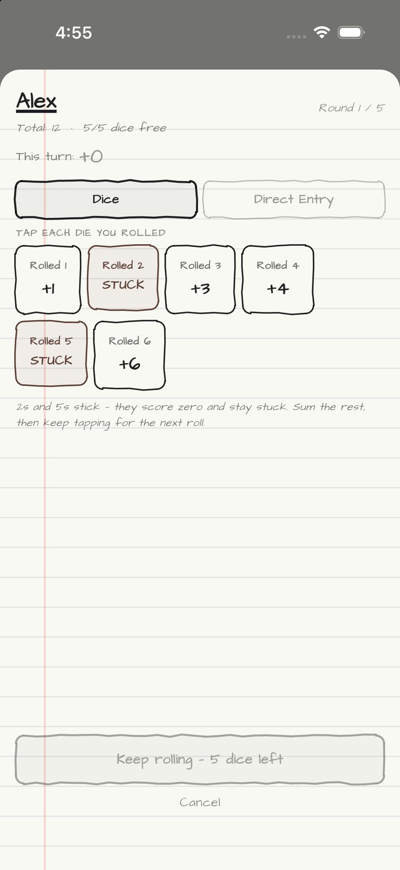Stuck in the Mud scoring entry in Doodle Score