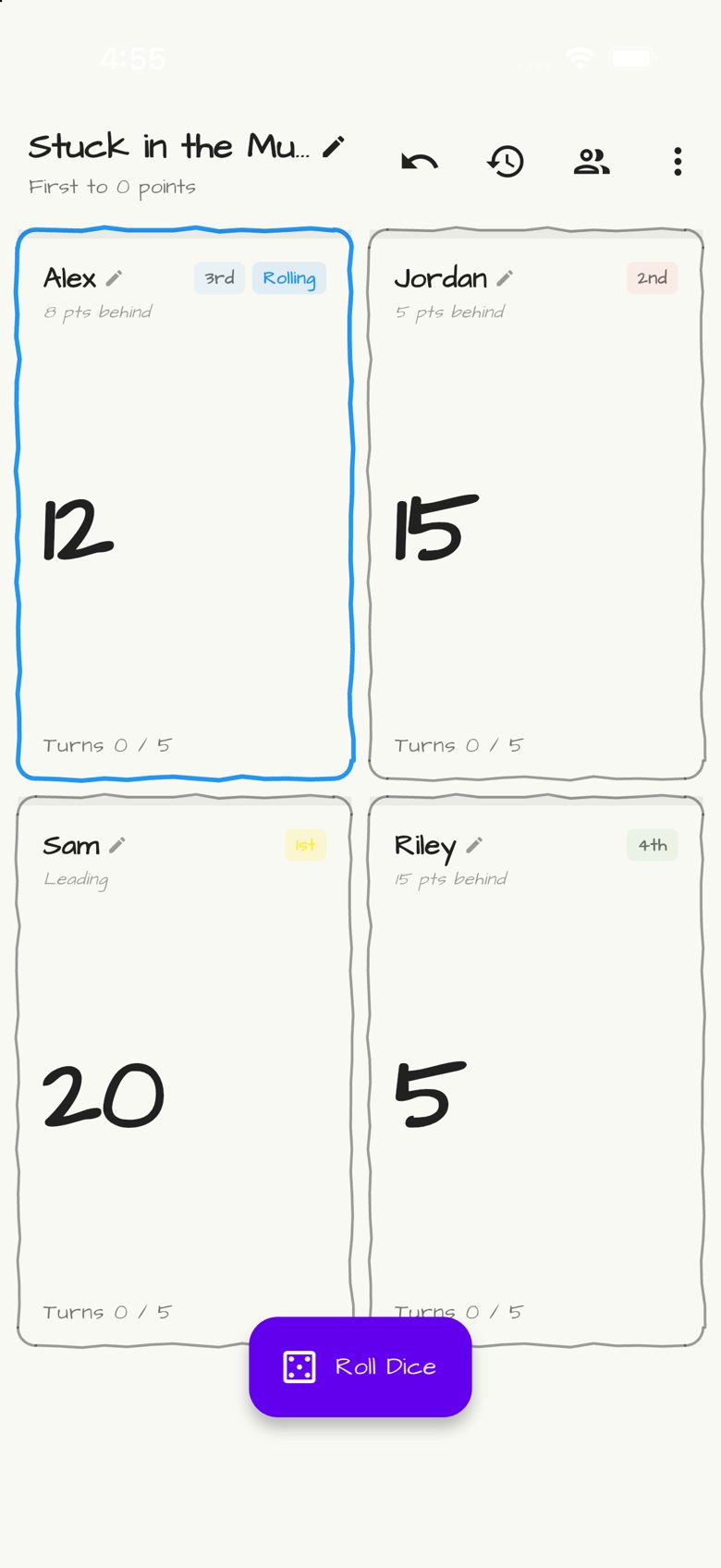 Stuck in the Mud score sheet in Doodle Score