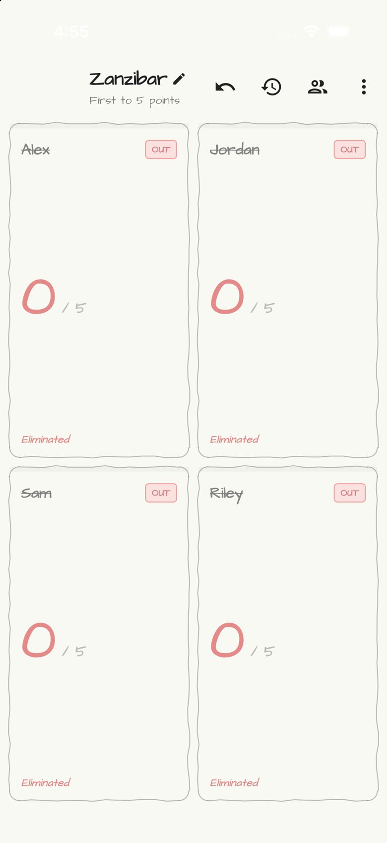 Zanzibar score sheet in Doodle Score